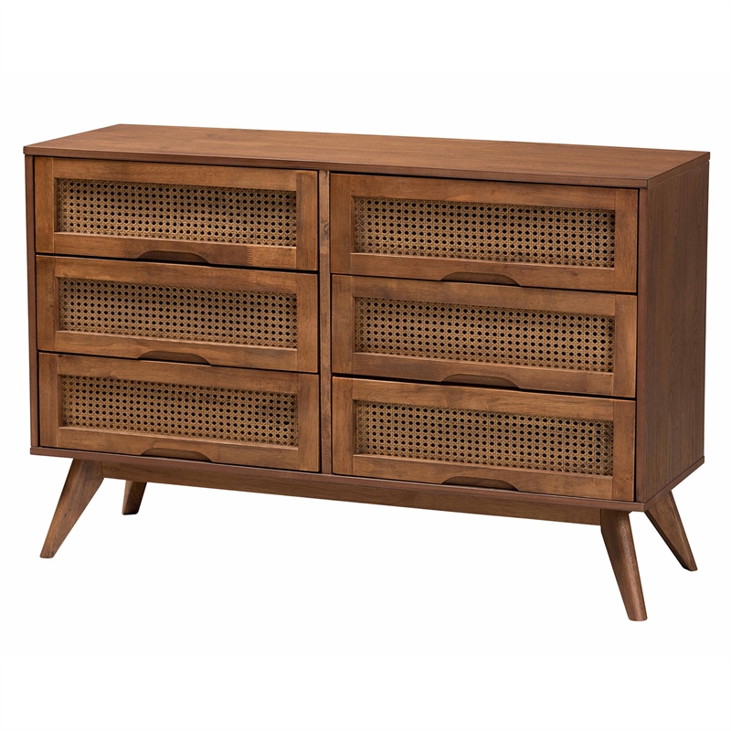Baxton Studio Melora Walnut Brown Wood and Rattan Full Size 5-Piece Bedroom Set