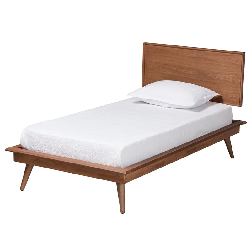 Baxton Studio Melora Walnut Brown Wood and Rattan Twin Size 4-Piece Bedroom Set