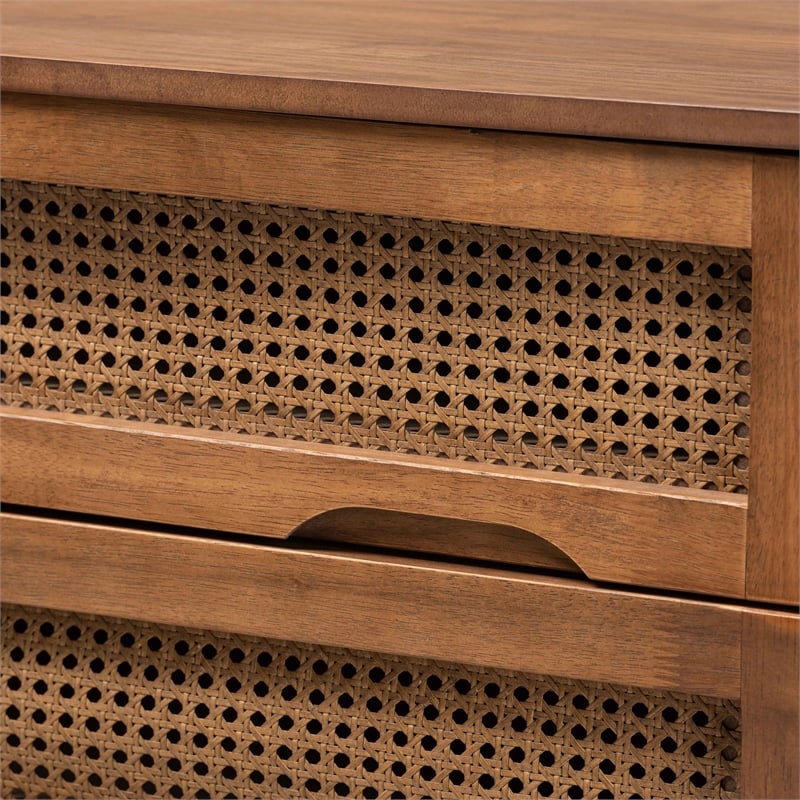 Baxton Studio Melora Walnut Brown Wood and Rattan Twin Size 4-Piece Bedroom Set