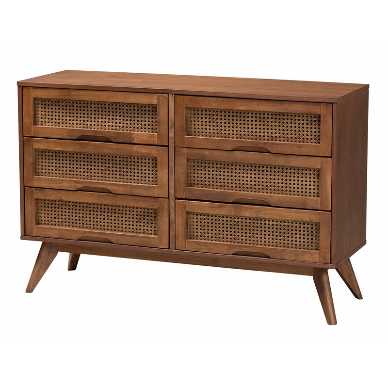 Baxton Studio Melora Walnut Brown Wood and Rattan Twin Size 5-Piece Bedroom Set