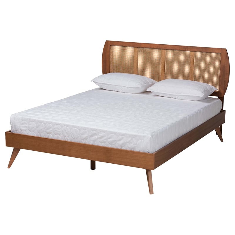 Baxton Studio Asami Brown Wood and Woven Rattan Full Size 3-Piece Bedroom Set