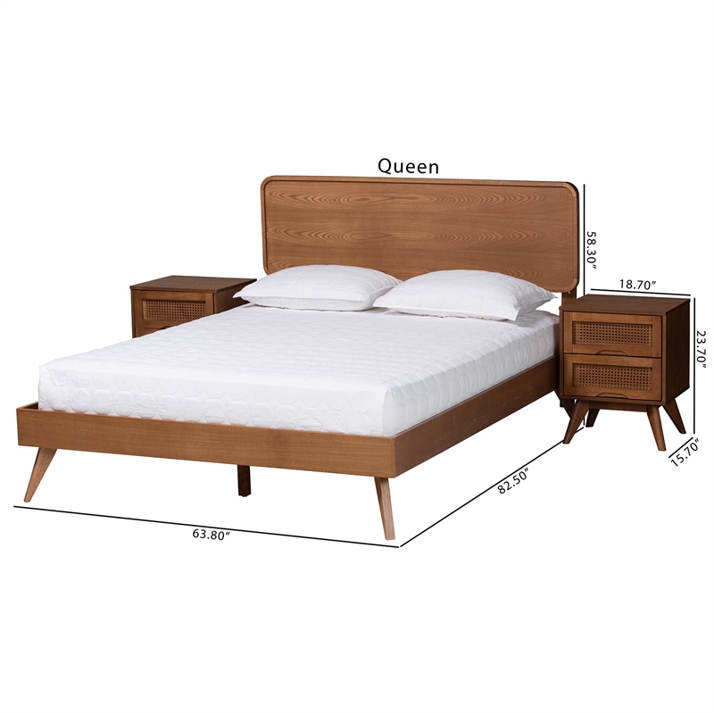 Baxton Studio Demeter Walnut Brown Finished Wood Queen Size 3-Piece Bedroom Set