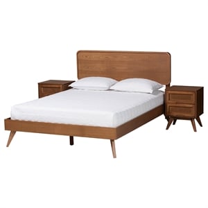Baxton Studio Demeter Walnut Brown Finished Wood Queen Size 3-Piece Bedroom Set