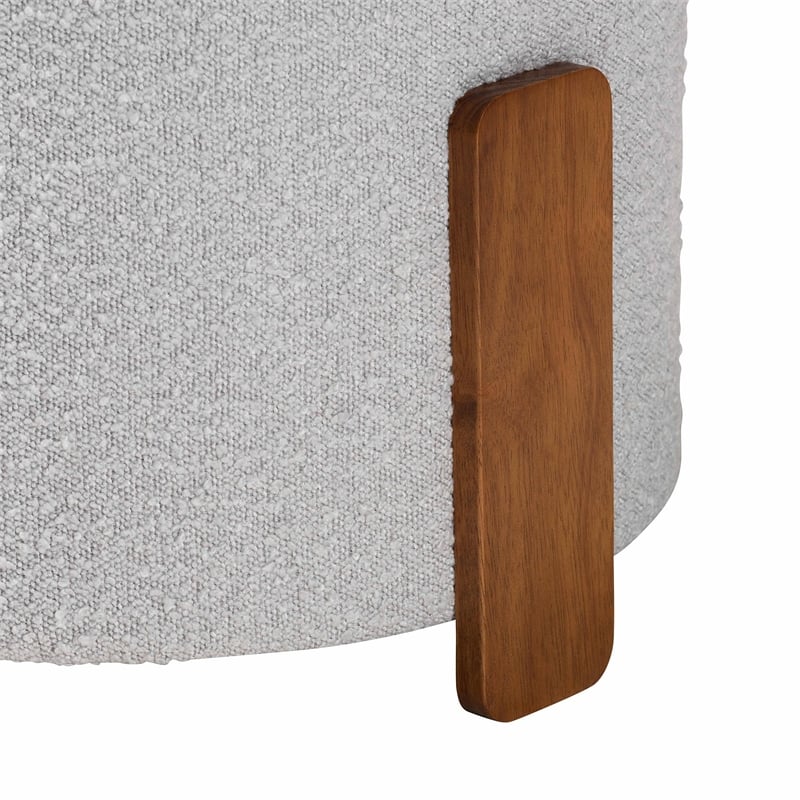 Baxton Studio Finlay Light Gray Boucle Fabric and Brown Wood Ottoman Footstool