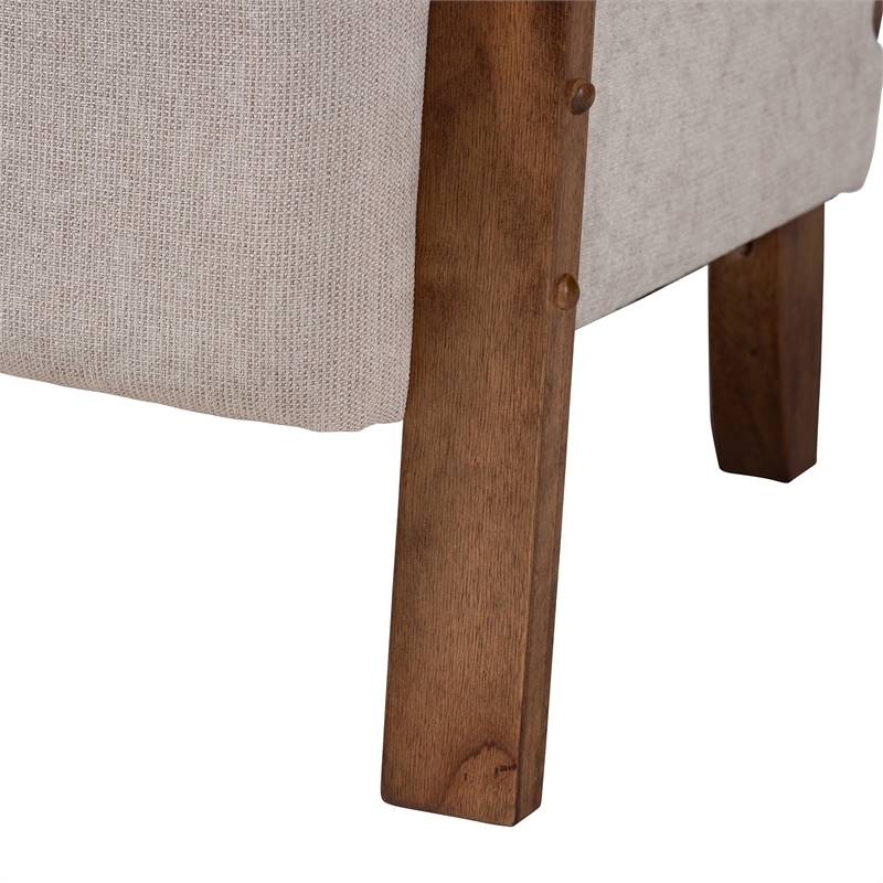 Baxton Studio Sage Light Grey Fabric and Brown Wood Arm Chair with Woven Rattan