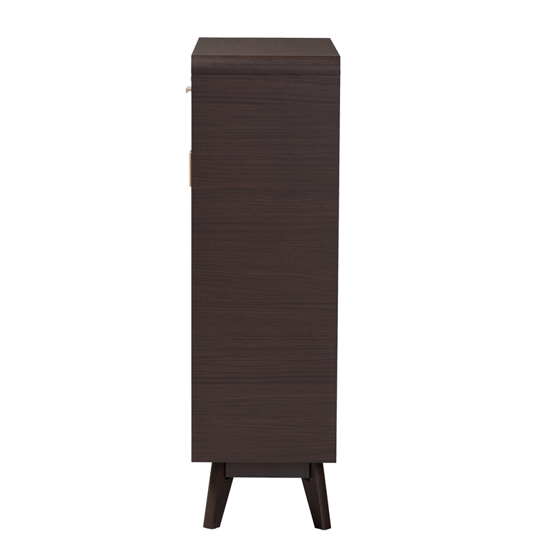 Baxton Studio Giancarlo Brown Wood 2-Door Shoe Cabinet with Rattan Door
