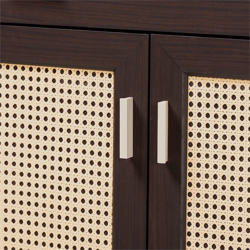 Baxton Studio Giancarlo Brown Wood 2-Door Shoe Cabinet with Rattan Door