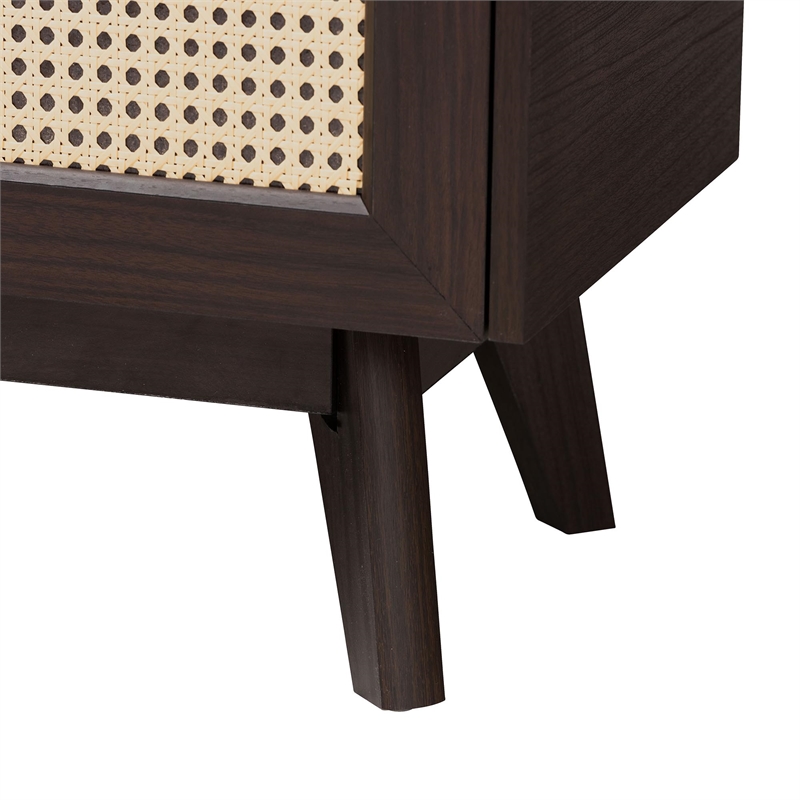 Baxton Studio Giancarlo Brown Wood 2-Door Shoe Cabinet with Rattan Door