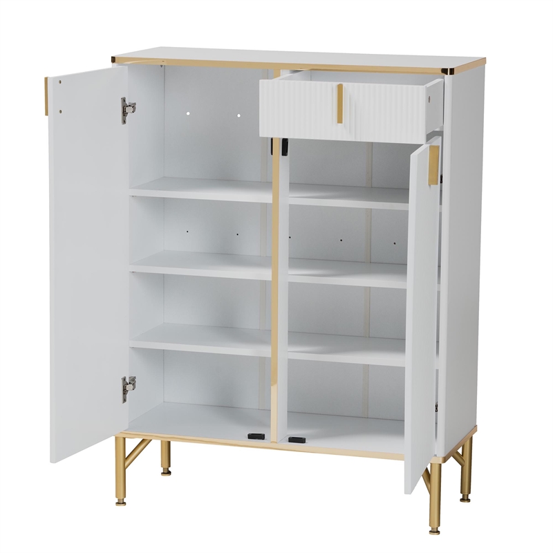 Baxton Studio Lilac Modern Glam White Wood and Gold Metal 2-Door Shoe Cabinet