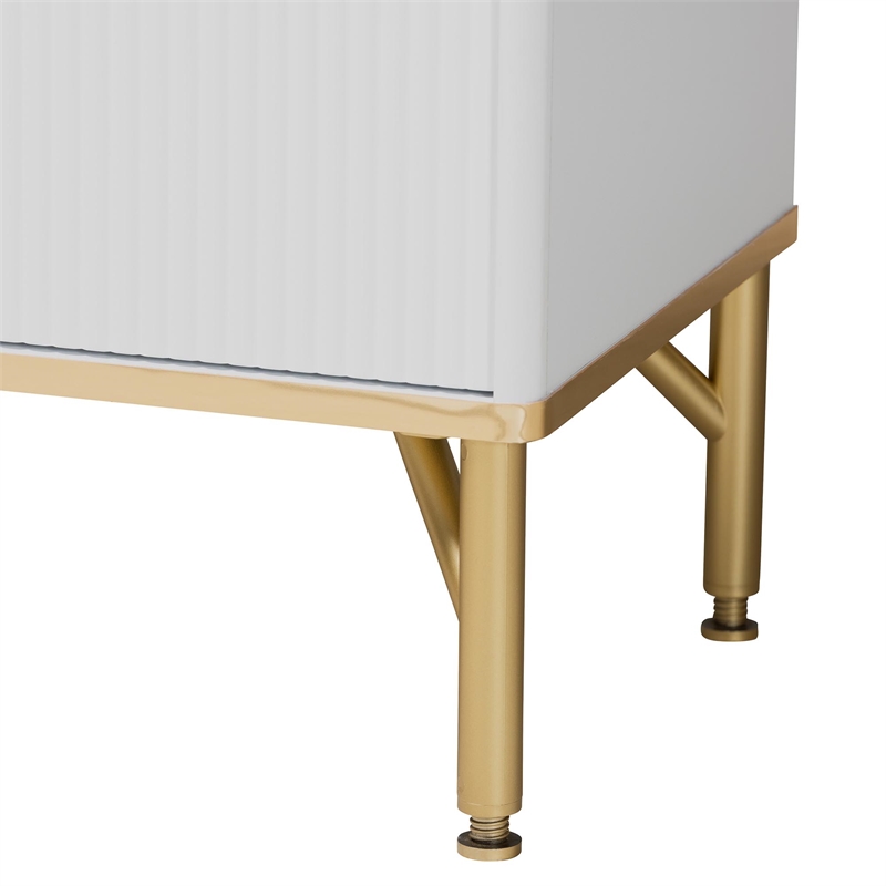 Baxton Studio Lilac Modern Glam White Wood and Gold Metal 2-Door Shoe Cabinet