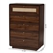 Baxton Studio Jenibelle 5-Drawer Wood Chest with Rounded Corners in Brown