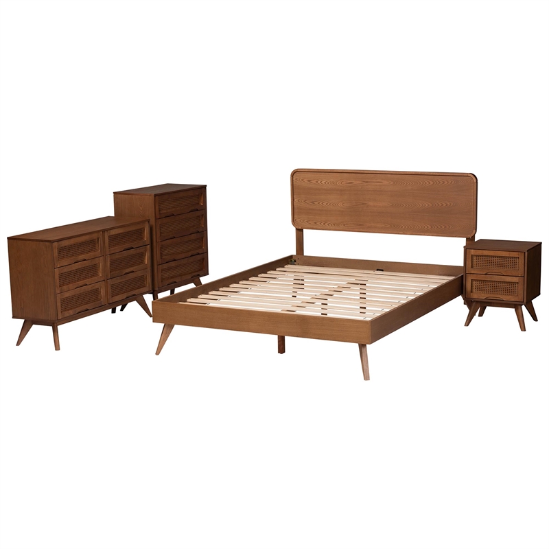 Baxton Studio Demeter Walnut Brown Finished Wood Queen Size 4-Piece Bedroom Set