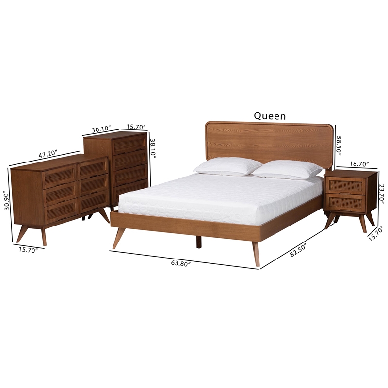 Baxton Studio Demeter Walnut Brown Finished Wood Queen Size 4-Piece Bedroom Set
