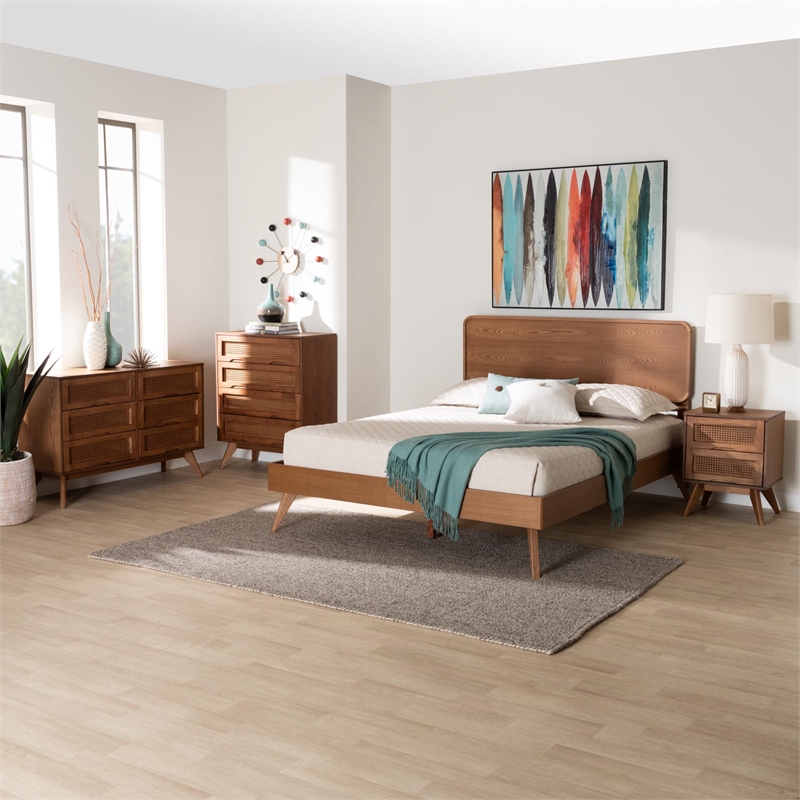 Baxton Studio Demeter Walnut Brown Finished Wood King Size 4-Piece Bedroom Set