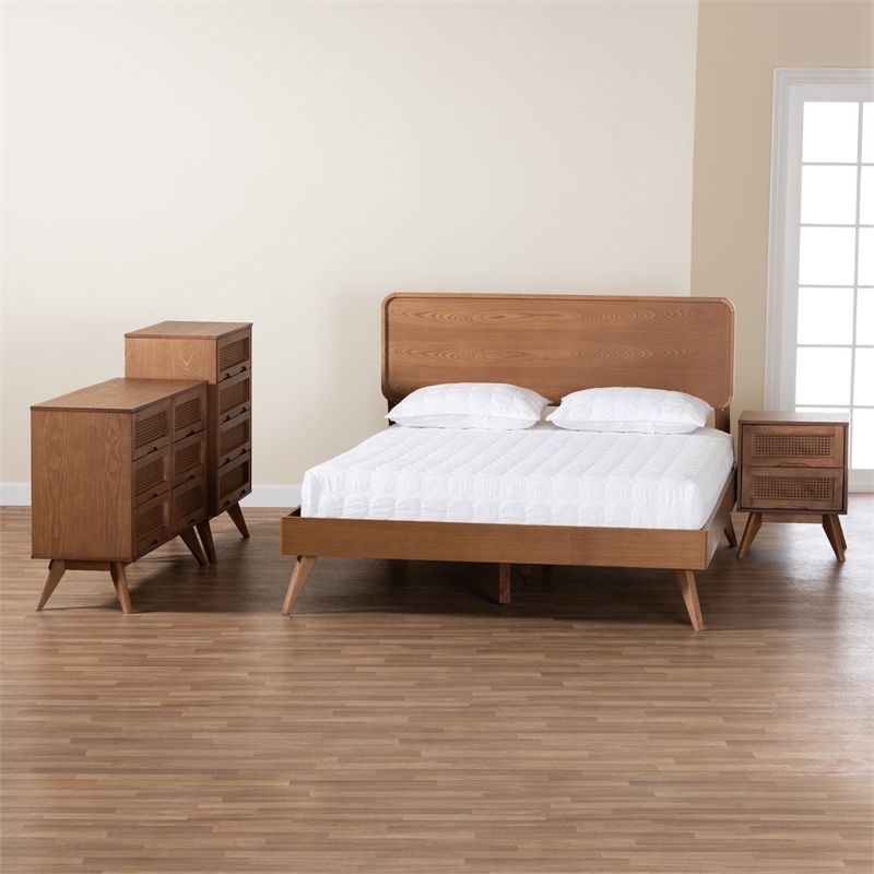 Baxton Studio Demeter Walnut Brown Finished Wood King Size 4-Piece Bedroom Set