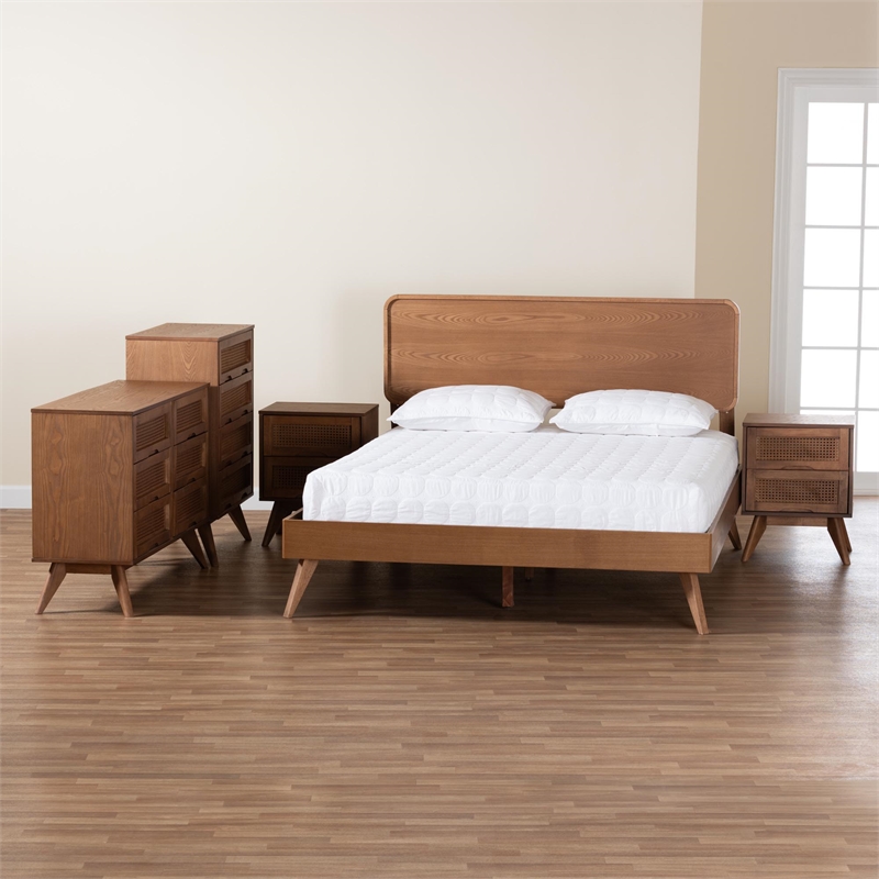 Baxton Studio Demeter Walnut Brown Finished Wood Queen Size 5-Piece Bedroom Set