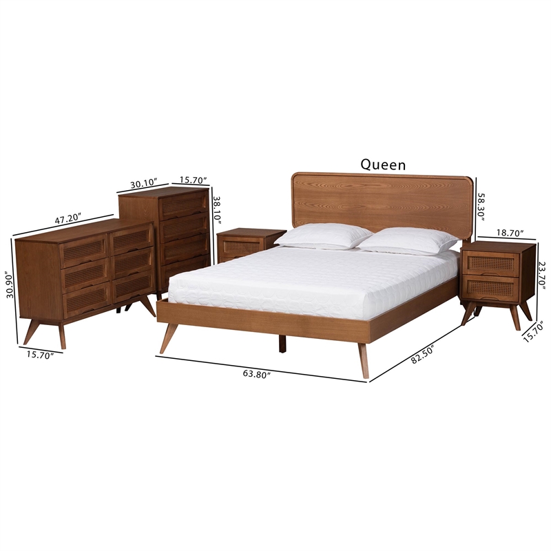 Baxton Studio Demeter Walnut Brown Finished Wood Queen Size 5-Piece Bedroom Set