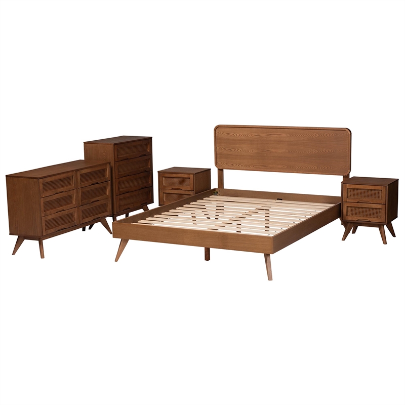 Baxton Studio Demeter Walnut Brown Finished Wood King Size 5-Piece Bedroom Set
