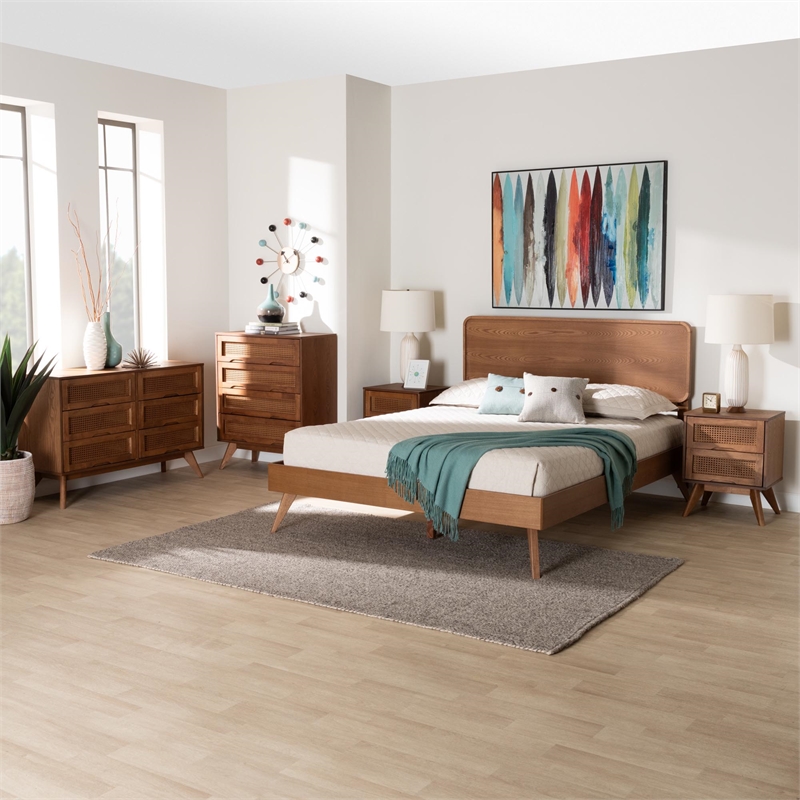 Baxton Studio Demeter Walnut Brown Finished Wood King Size 5-Piece Bedroom Set