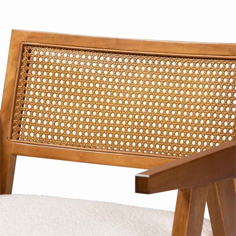 Baxton Studio Jetsam Cream Boucle Fabric and Walnut Brown Wood Arm Chair
