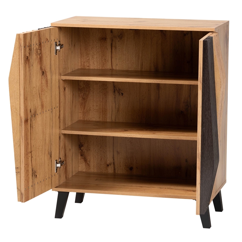 Baxton Studio Bergen Two-Tone Espresso and Brown Wood 2-Door Storage Cabinet