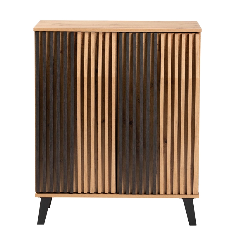 Baxton Studio Bergen Two-Tone Espresso and Brown Wood 2-Door Storage Cabinet