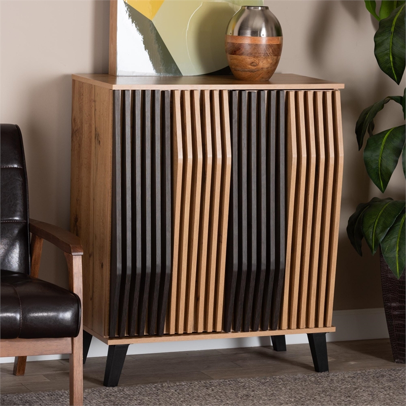 Baxton Studio Bergen Two-Tone Espresso and Brown Wood 2-Door Storage Cabinet