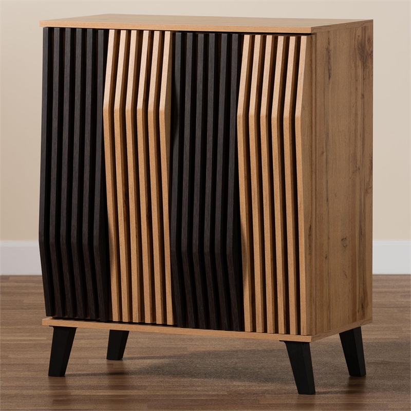Baxton Studio Bergen Two-Tone Espresso and Brown Wood 2-Door Storage Cabinet