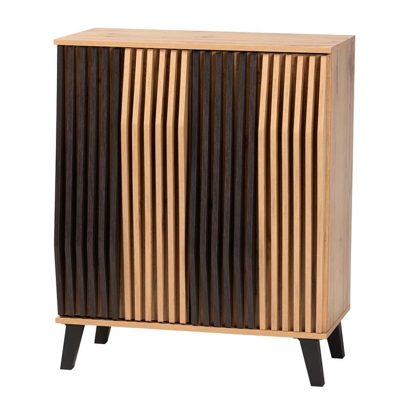Baxton Studio Bergen Two-Tone Espresso and Brown Wood 2-Door Storage Cabinet