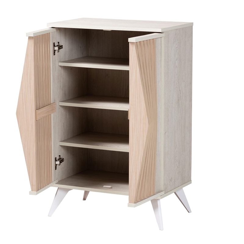 Baxton Studio Simona Light Gray and Brown Wood 2-Door Storage Cabinet