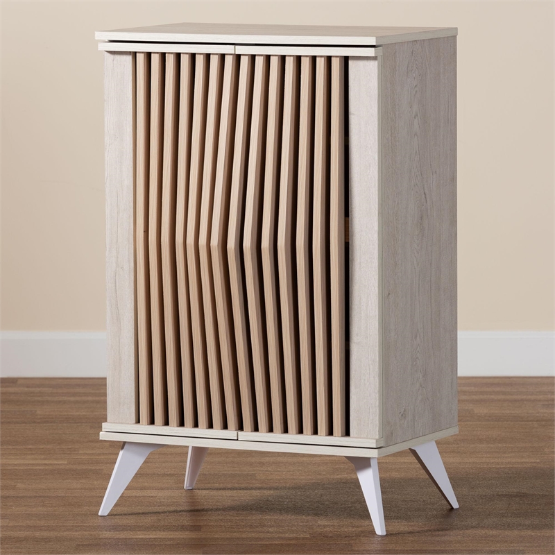 Baxton Studio Simona Light Gray and Brown Wood 2-Door Storage Cabinet