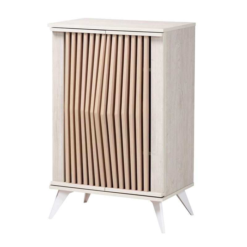 Baxton Studio Simona Light Gray and Brown Wood 2-Door Storage Cabinet
