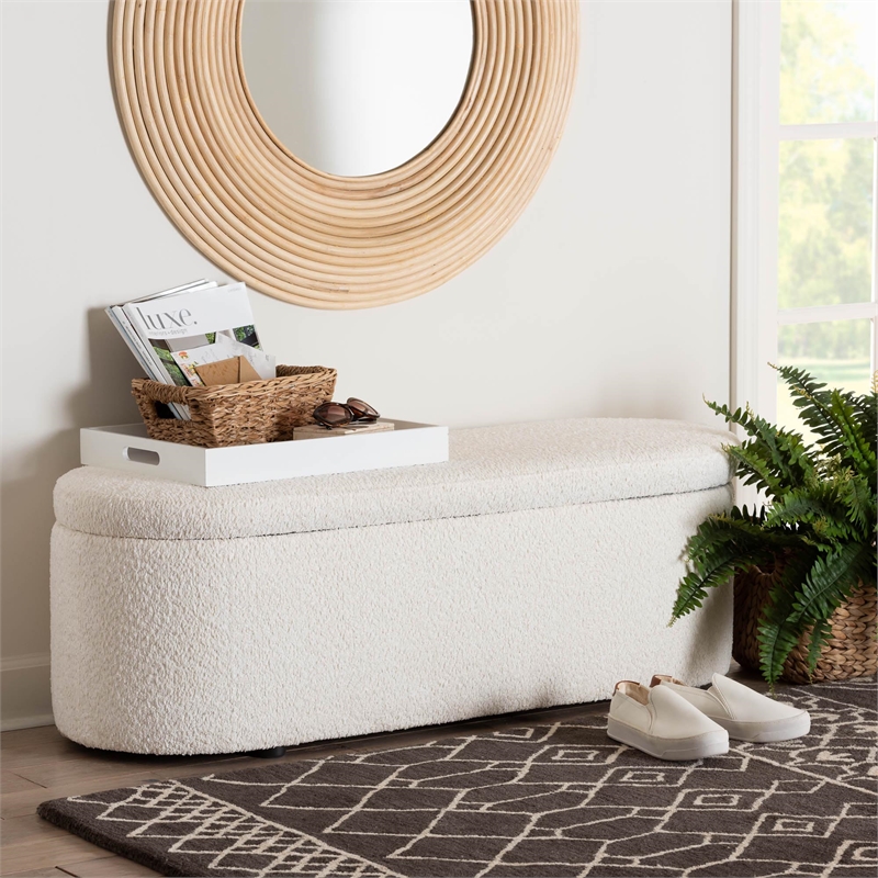 Baxton Studio Lavina Modern White Teddy-Bear Fabric Storage Bench