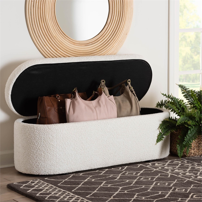 Baxton Studio Lavina Modern White Teddy-Bear Fabric Storage Bench