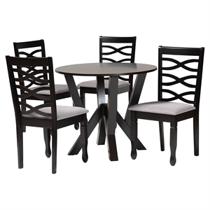 Baxton Studio Ariane Grey Fabric and Dark Brown Wood 5-Piece Dining Set