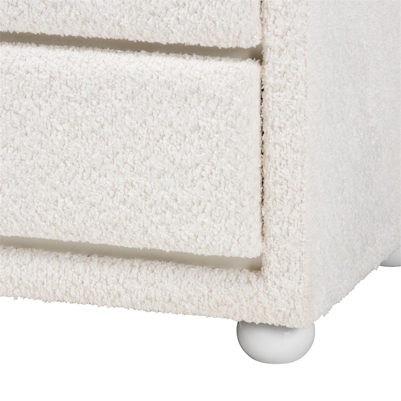 Baxton Studio Bonilla White Fabric and Rubberwood 2-Drawer Nightstand