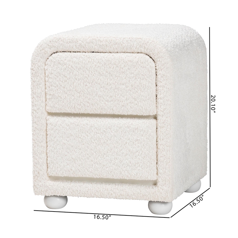 Baxton Studio Bonilla White Fabric and Rubberwood 2-Drawer Nightstand