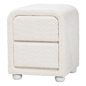 Baxton Studio Bonilla White Fabric and Rubberwood 2-Drawer Nightstand