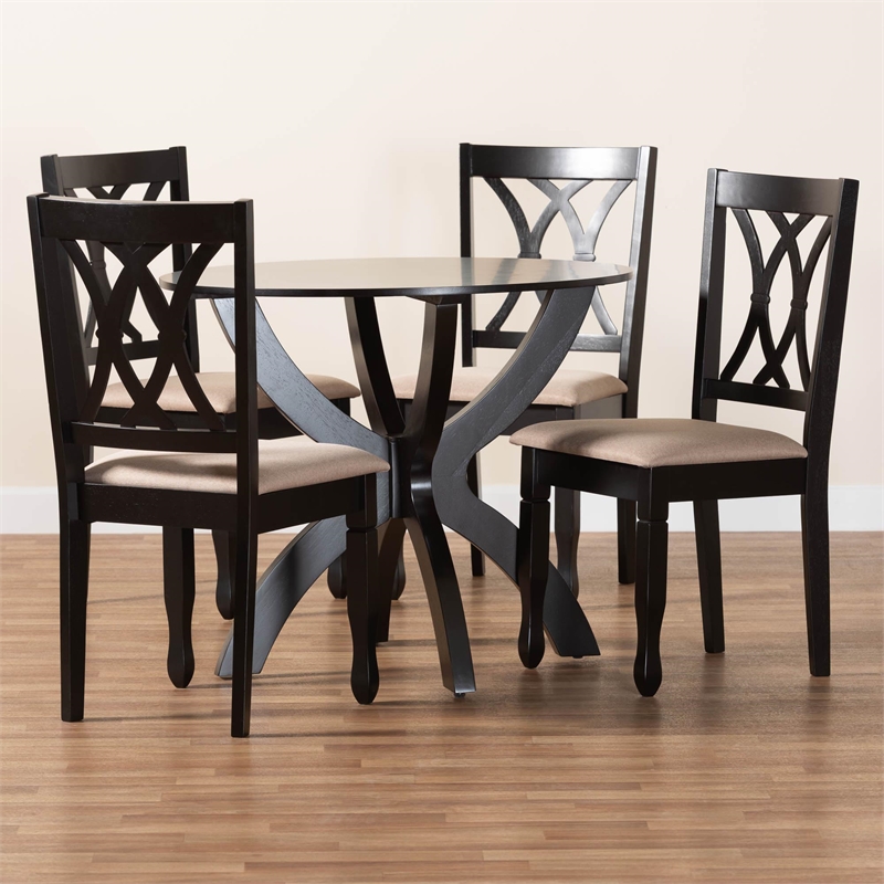 Baxton Studio April Sand Fabric and Dark Brown Finished Wood 5-Piece Dining Set