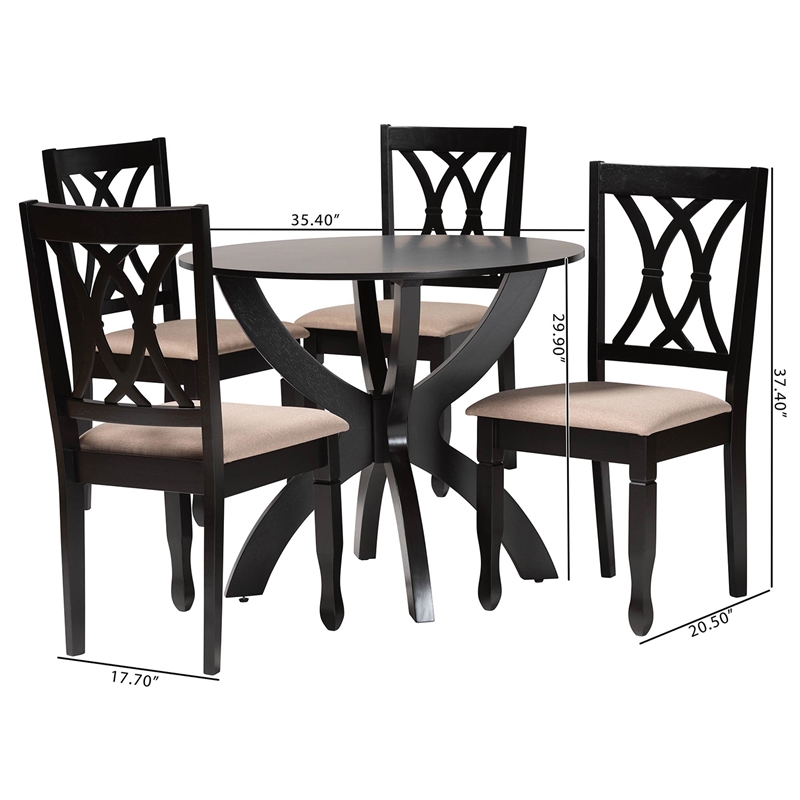 Baxton Studio April Sand Fabric and Dark Brown Finished Wood 5-Piece Dining Set