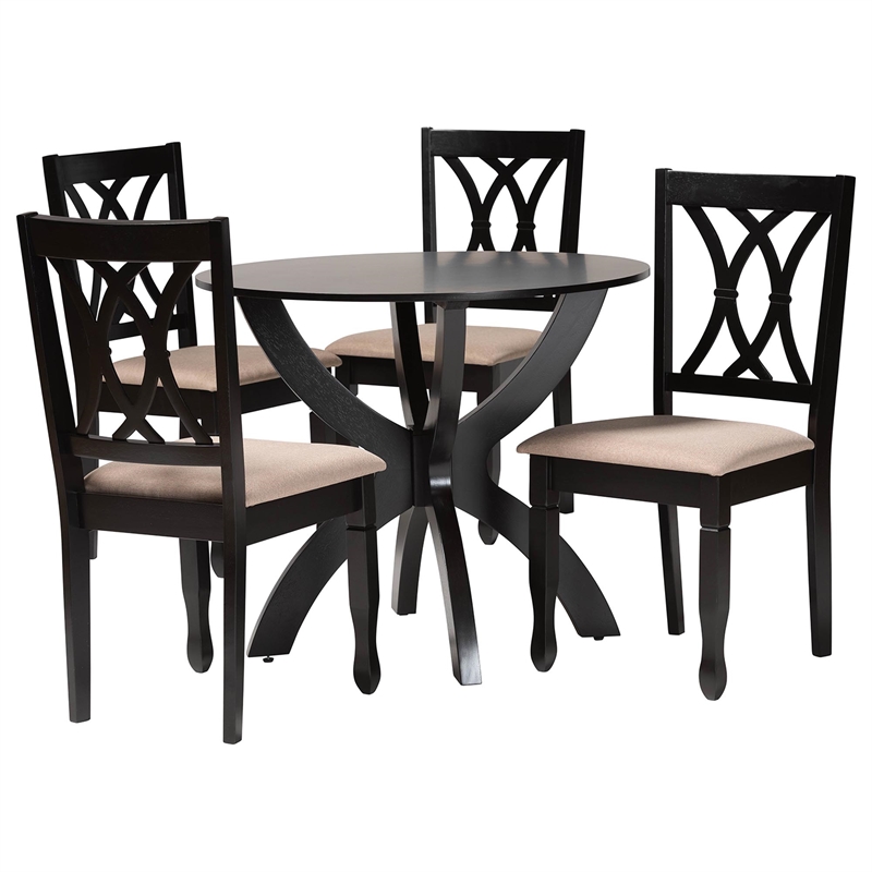Baxton Studio April Sand Fabric and Dark Brown Finished Wood 5-Piece Dining Set