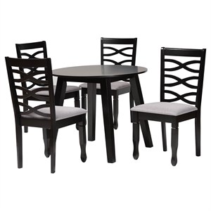 Baxton Studio Darina Grey Fabric and Dark Brown Wood 5-Piece Dining Set