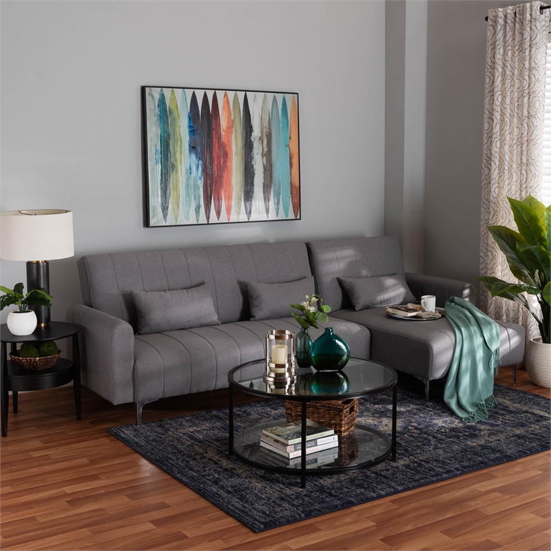 Baxton Studio Lanoma Slate Gray Fabric Upholstered Convertible Sleeper Sofa
