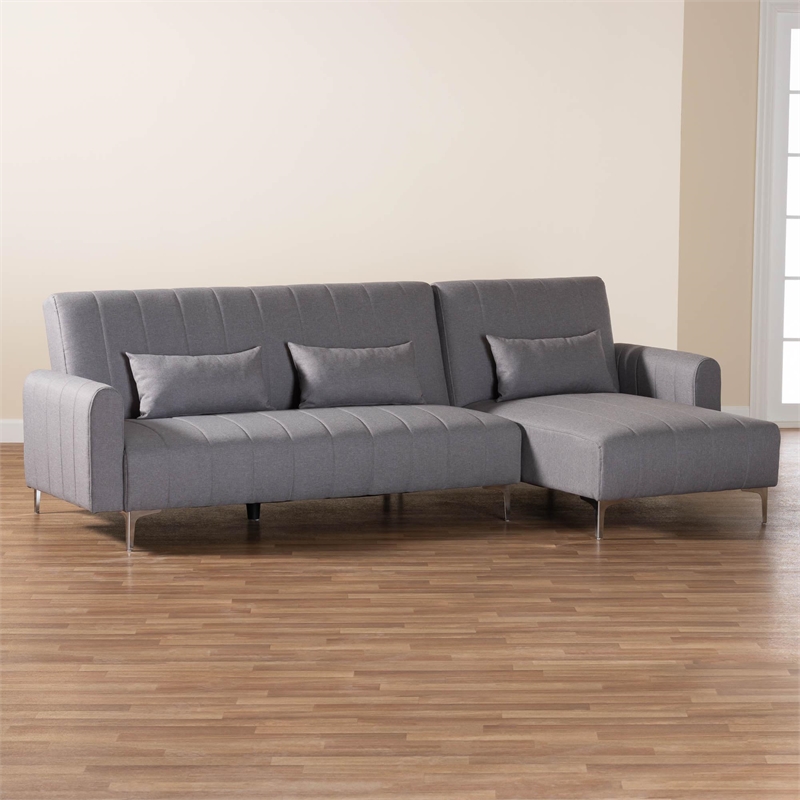 Baxton Studio Lanoma Slate Gray Fabric Upholstered Convertible Sleeper Sofa