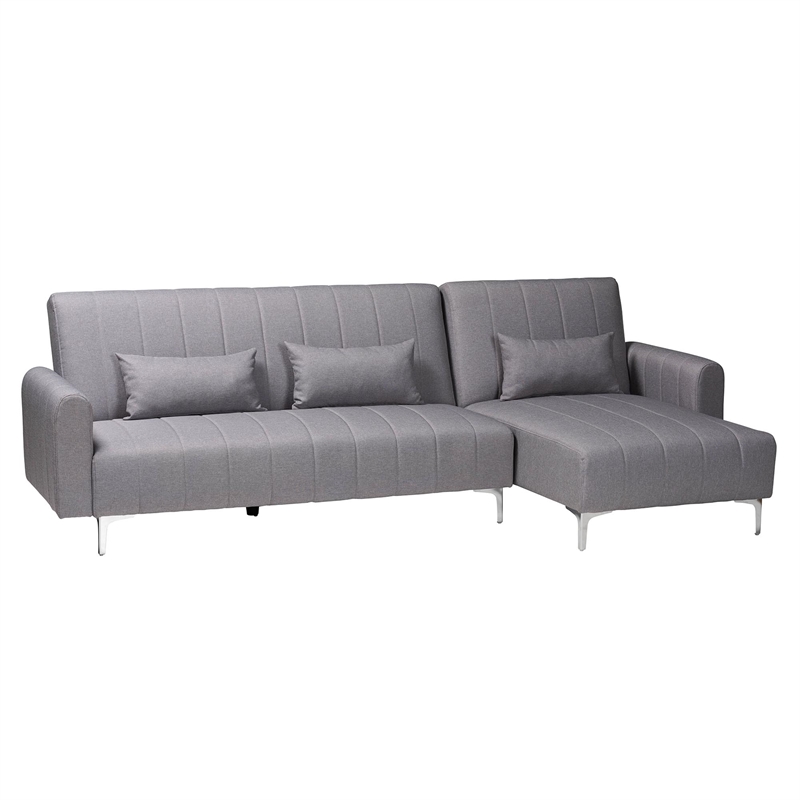 Baxton Studio Lanoma Slate Gray Fabric Upholstered Convertible Sleeper Sofa