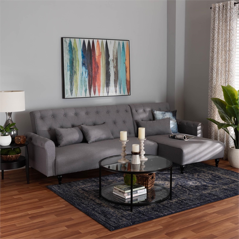 Baxton Studio Chesterfield Slate Gray Fabric Upholstered Convertible Sofa