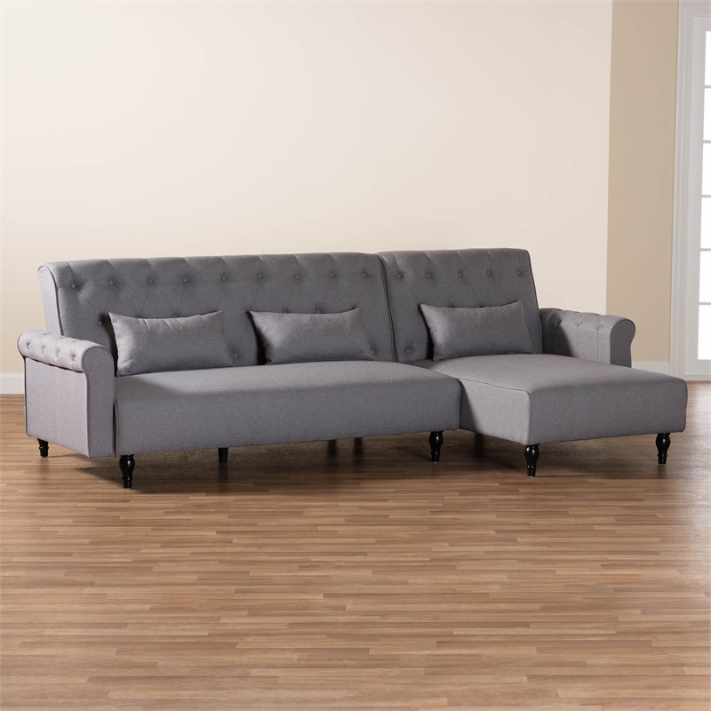 Baxton Studio Chesterfield Slate Gray Fabric Upholstered Convertible Sofa