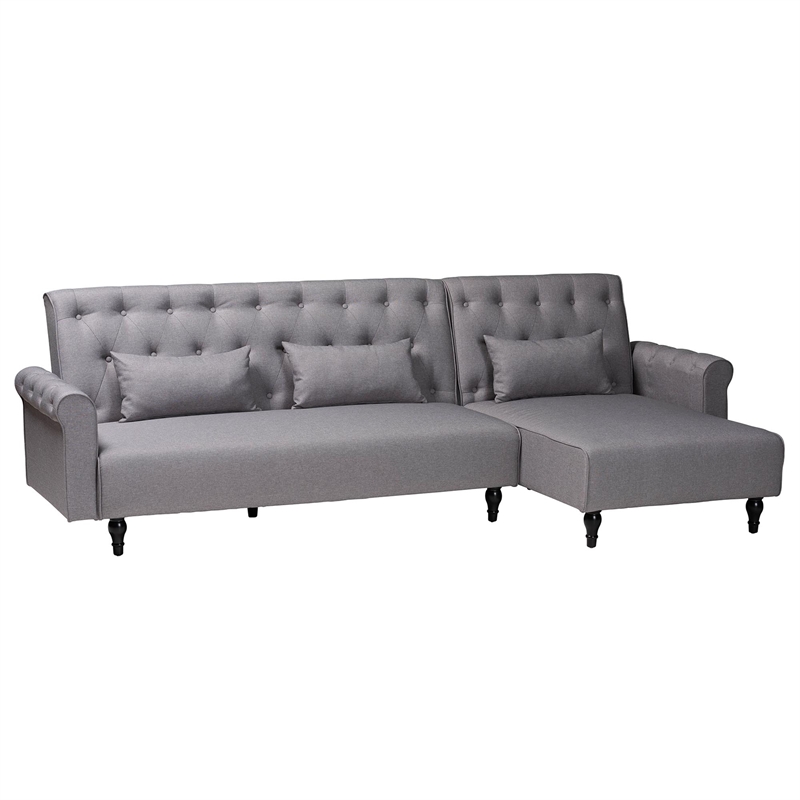Baxton Studio Chesterfield Slate Gray Fabric Upholstered Convertible Sofa