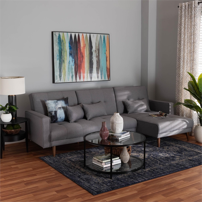 Baxton Studio Claire Slate Fabric Upholstered Convertible Sleeper Sofa