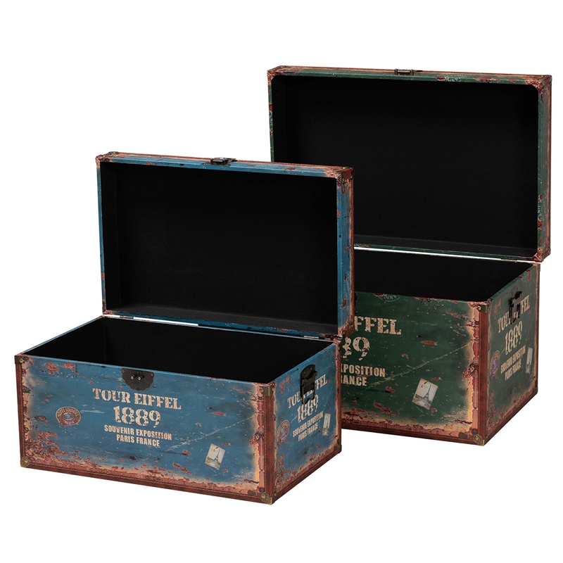 Baxton Studio Sabeen Parisian Faux Leather and Wood 2-Piece Storage Trunk Set